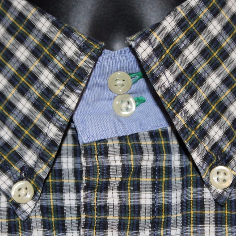 VTG Tommy Hilfiger XL 90's Big Flag Logo Green Yellow Check Oxford Dress Shirt - Picture 10 of 11
